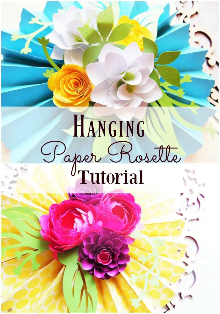 The image shows two paper fan rosette decorations and a tutorial to create them.