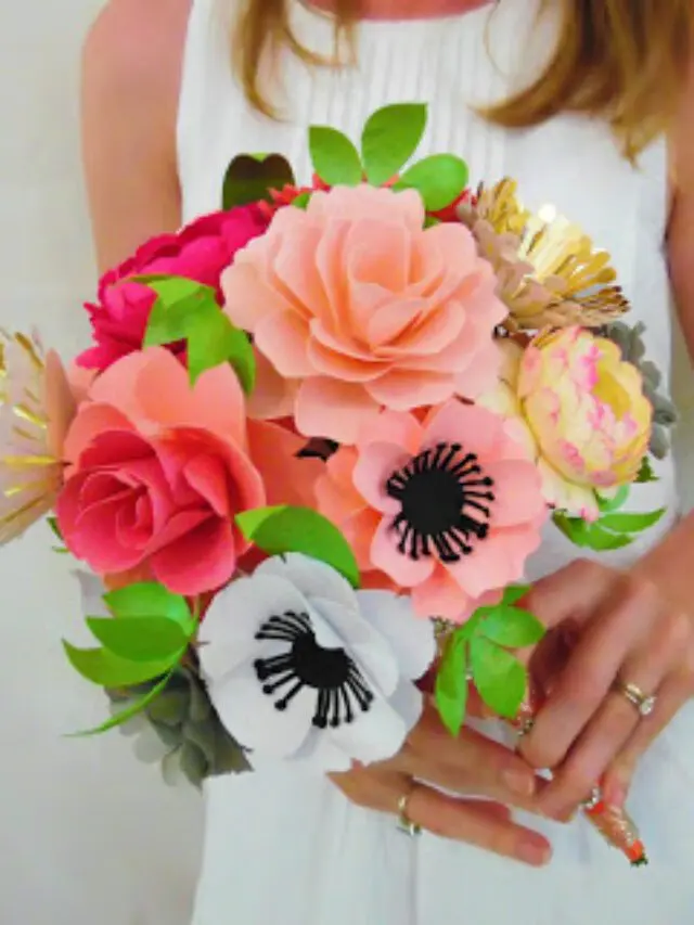 paper wedding bouquet DIY, how to DIY a paper bouquet, how to stem a paper flower