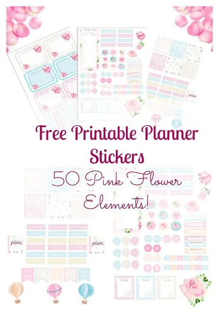free weekly pink flower planner stickers