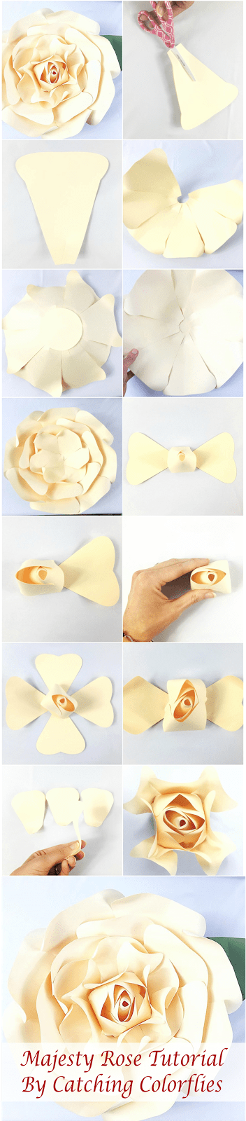 How to Make a Giant Paper Rose. East paper flower tutorial. https://catchingcolorflies.com/