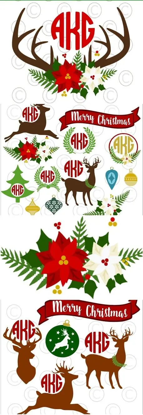 Free circle monogram SVG cut files. Christmas Svgs. Deer silhouette. Deer Antlers