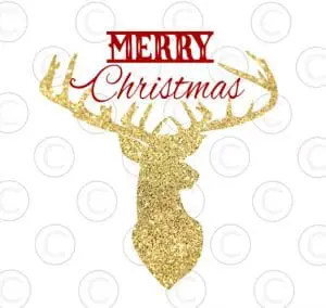 A golden silhouette of a reindeer head and shoulders with Merry Christmas written above it in red. The holiday templates are available on Abbi Kirsten's website. 