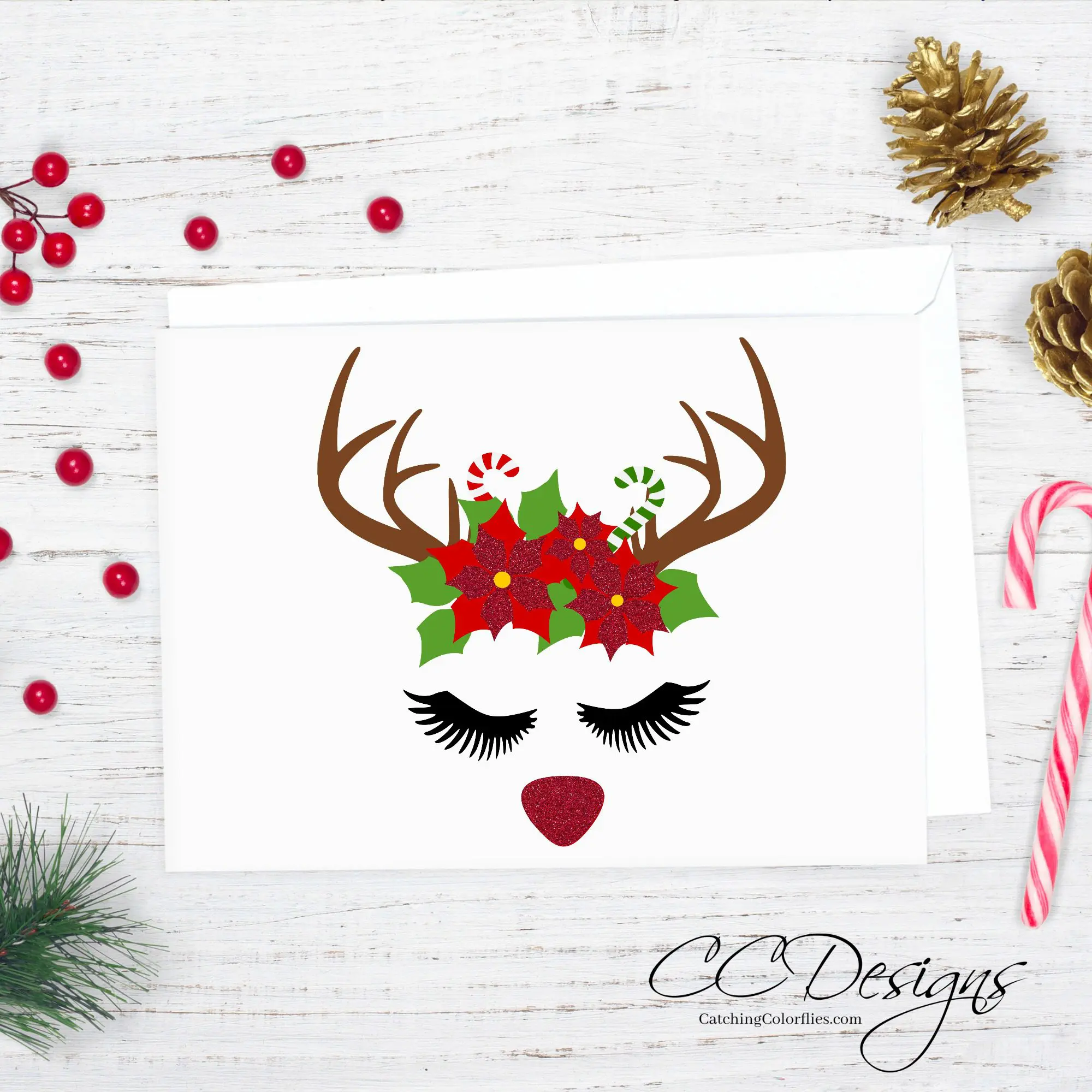 FREE Reindeer Cut File & Poinsettia Template