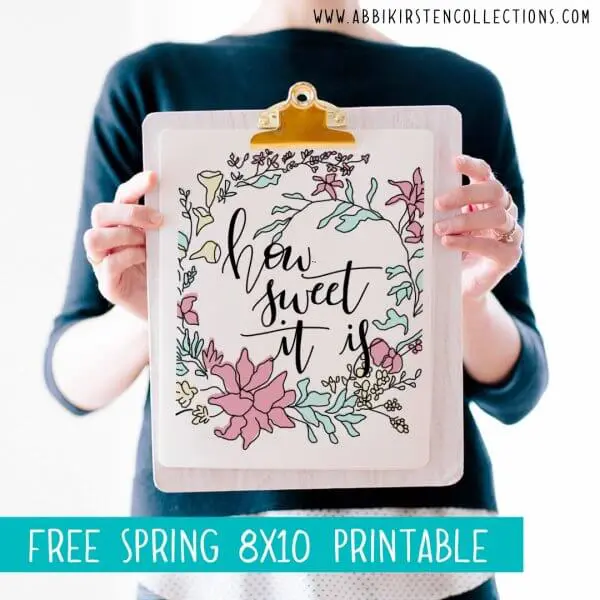 A print of a ring of pastel spring flowers. On the middle in black text it reads "how sweet it is".