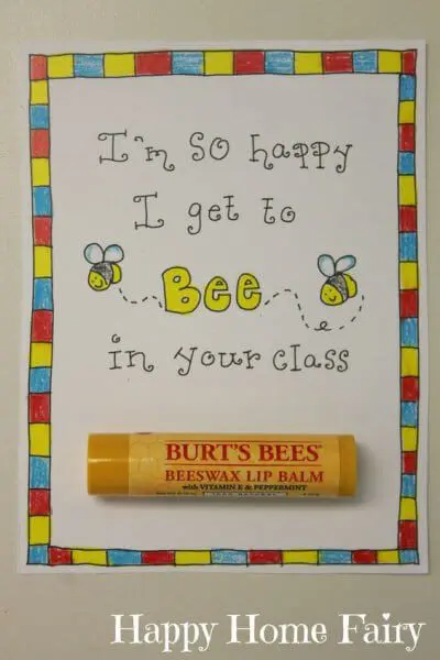 This small printable card is hand decorated with a cute little bee drawing and conveniently holds a tube of chapstick.