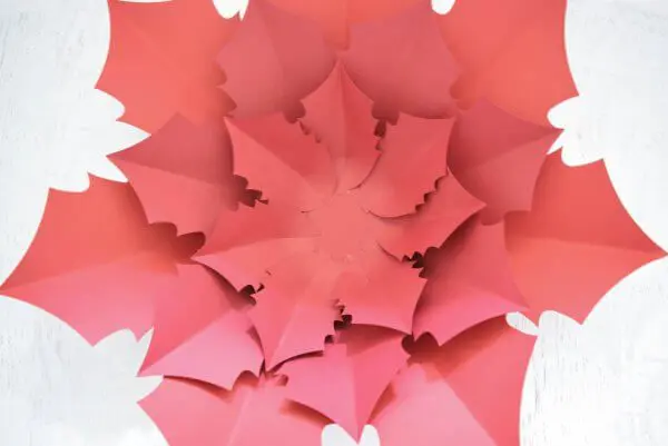 A third, smaller layer of red poinsettia flowers has been added to the growing Noel Poinsettia flower base.