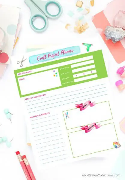 Get printables to help organize your craft room, like this Craft Project Planner, in my Craft Room Organization Binder.