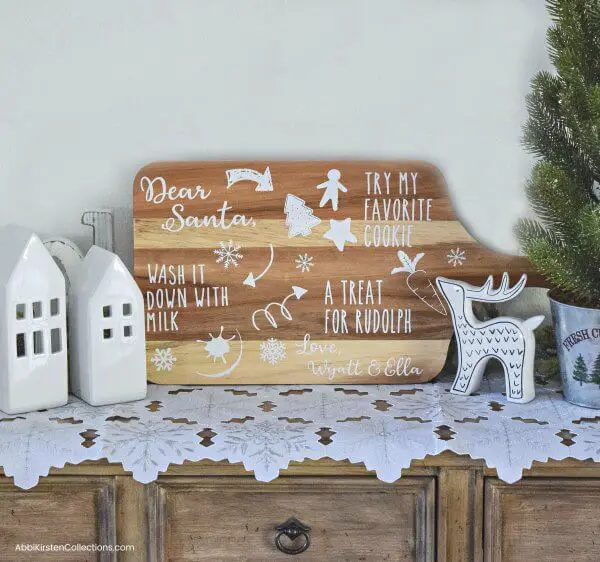 Personalized Cookies for Santa Tray: Use this FREE Christmas SVG cut file to customize a tray or plate with your kids name's for Santa's midnight snack.