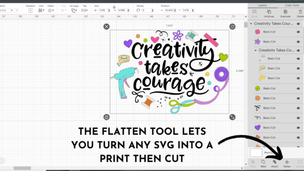 How to use the Flatten tool in Cricut Design Space. Turn any SVG cut file into a Print Then Cut image.