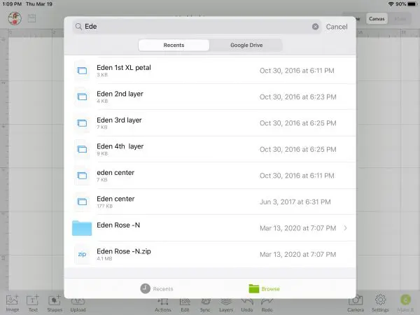 Another view of Cricut Design Space with an open menu from which you can choose which files you want to upload. 