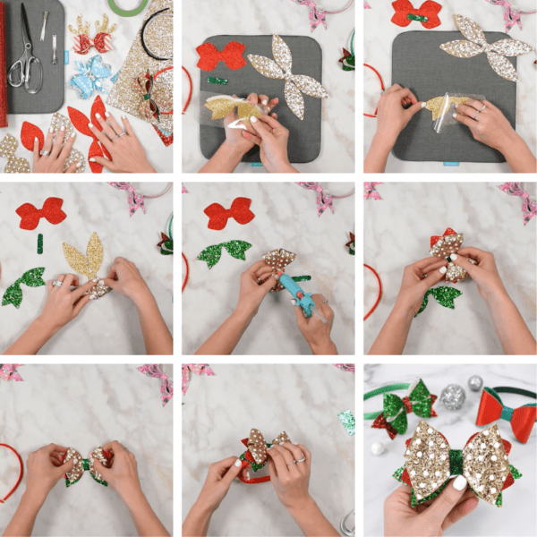 How to make hair bows from faux glitter leather with your cricut machine.