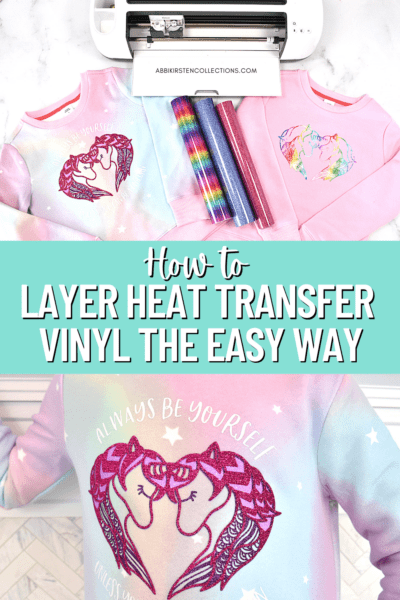 How to Layer Iron-On Vinyl with Your Cricut. Learn how to layer glitter heat transfer vinyl on shirts. Step by step Cricut tutorial.