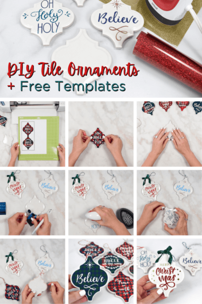 DIY tile christmas ornaments with free templates.