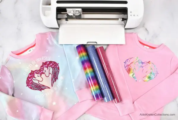 DIY unicorn shirts with Cricut and heat transfer vinyl.