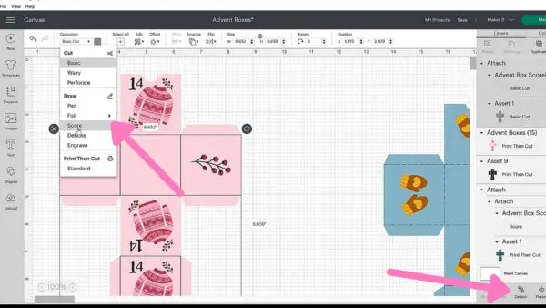 Design Space canvas window is using score lines for boxes for use with the Print then Cut option. 
