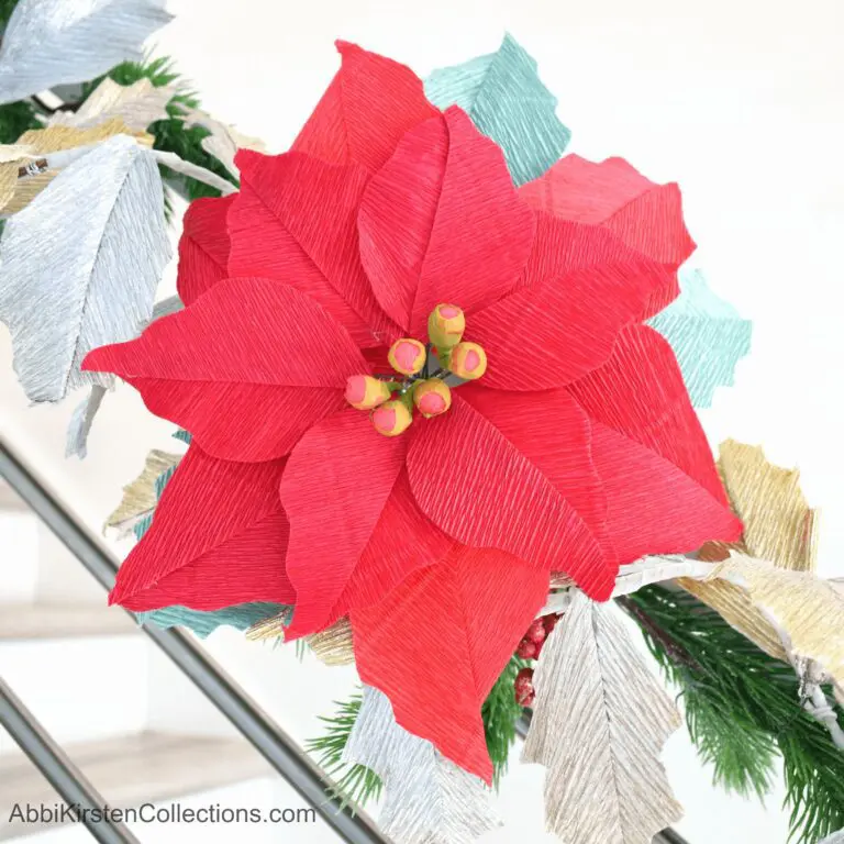 DIY Paper Poinsettia and Holly Leaf Christmas Garland