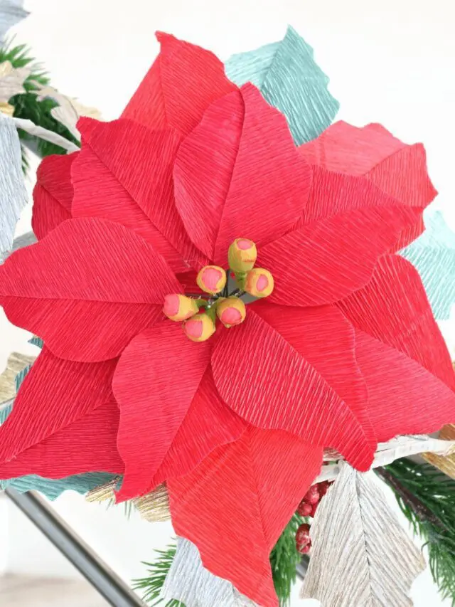 DIY Paper Poinsettia and Holly Leaf Christmas Garland Story
