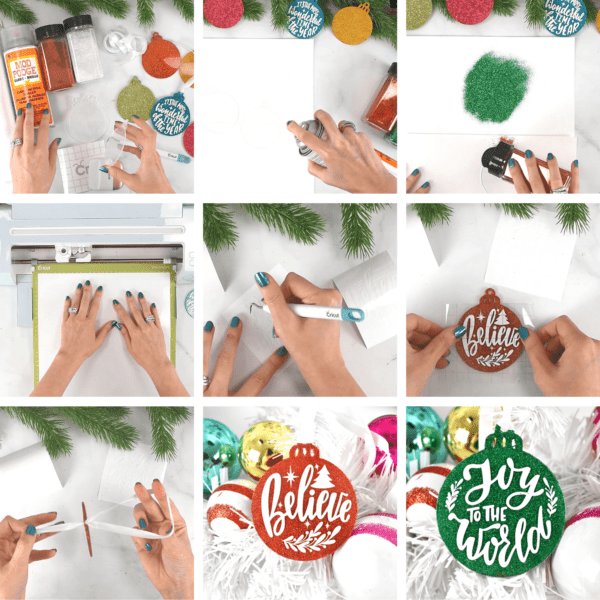 Tutorial for making glitter ornaments with vinyl.