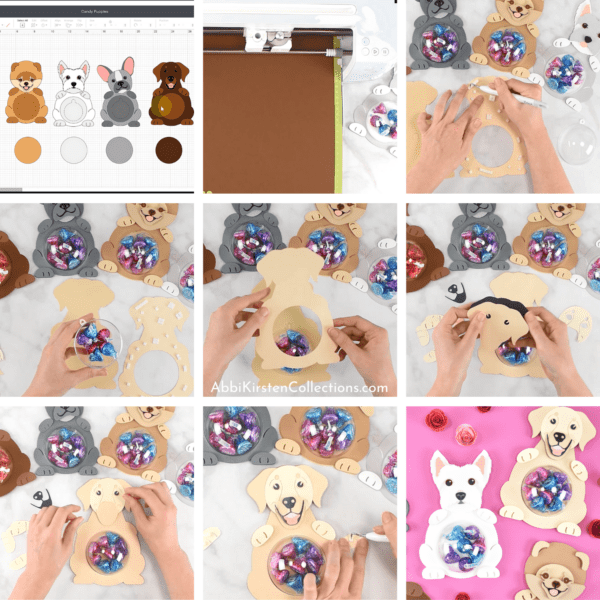 Christmas ornament craft project. DIY Valentine crafts. Dog candy ornament holder craft. Download the SVG files for Cricut and other machines here.