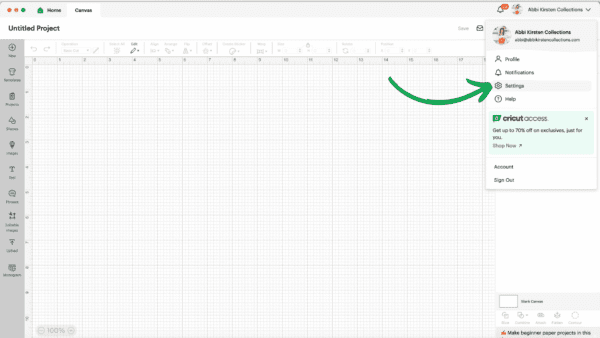 Settings in Design Space