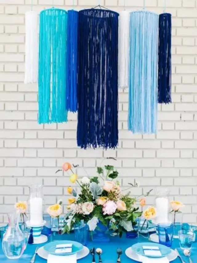 yarn backdrops in different shades of blue