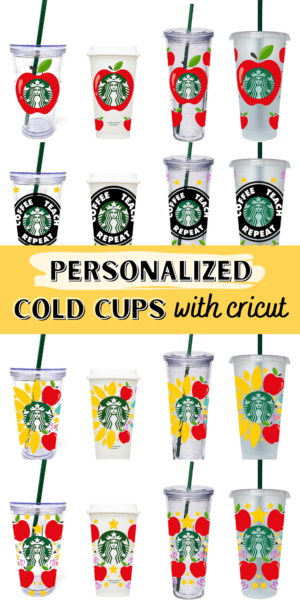 DIY personalized copy cups with Cricut. Download your free apple cold cup wrap SVG file.