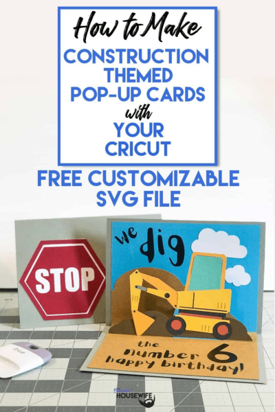 kid's pop-up card with construction digger and text
