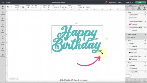 A screenshot of increasing or decreasing the size of an image in Cricut Design Space.