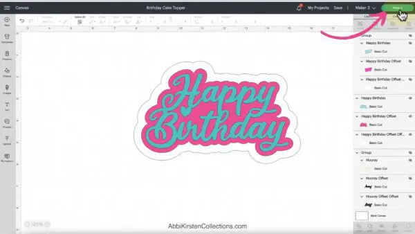 A screenshot of clicking the make it button in Cricut Design Space.