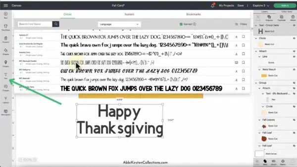A screenshot of searching for multiple types of fonts in Design Space. 