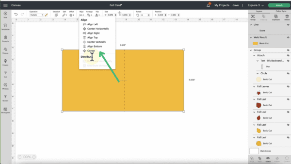 A screenshot showing how to add a scoreline and attach in Design Space. 