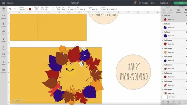 A screenshot of scaling multicolored leaves in Design Space. 