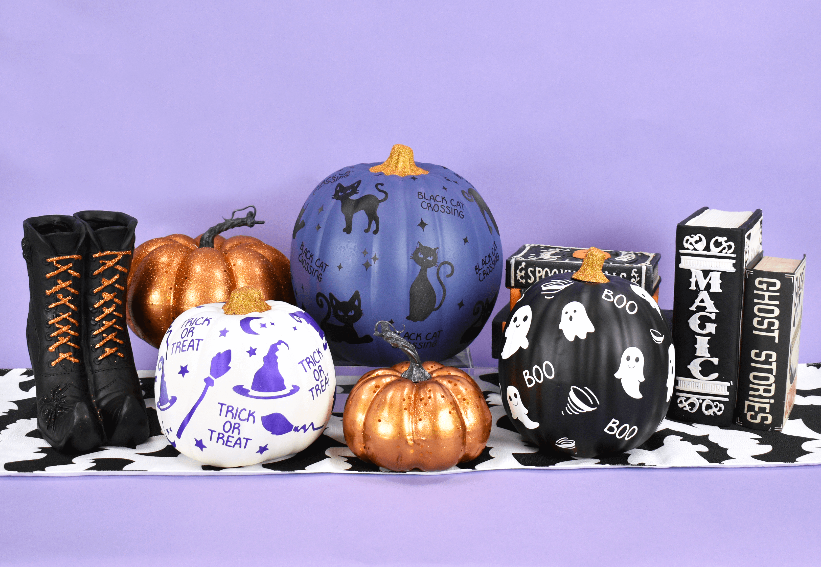 No-carve DIY Halloween pumpkin craft with Cricut vinyl. Learn to make customized faux pumpkins, perfect for dressing up your home for the autumn season!