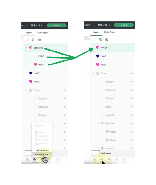 What does merge do in Cricut Design Space. Merge can combine layers together but merge cannot be undone one a project is closed out.