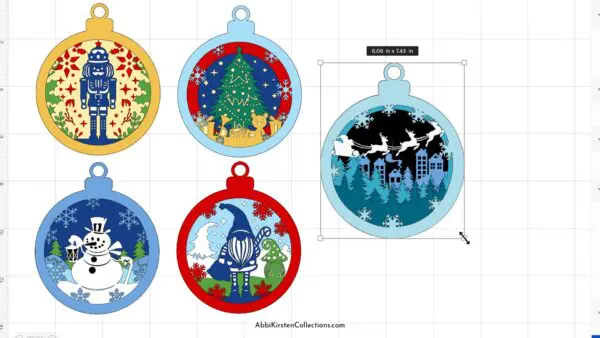 Scaling the ornament templates in Cricut Design Space.