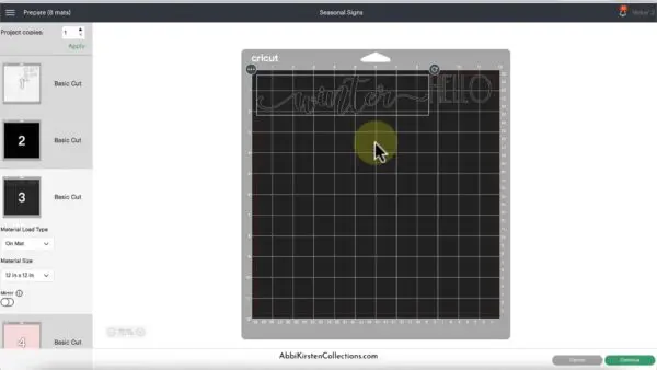 A screenshot of a Cricut mat in Design Space. The mat is black and the arrow points to the scripted words to demonstrate why to use the "attach" tool.