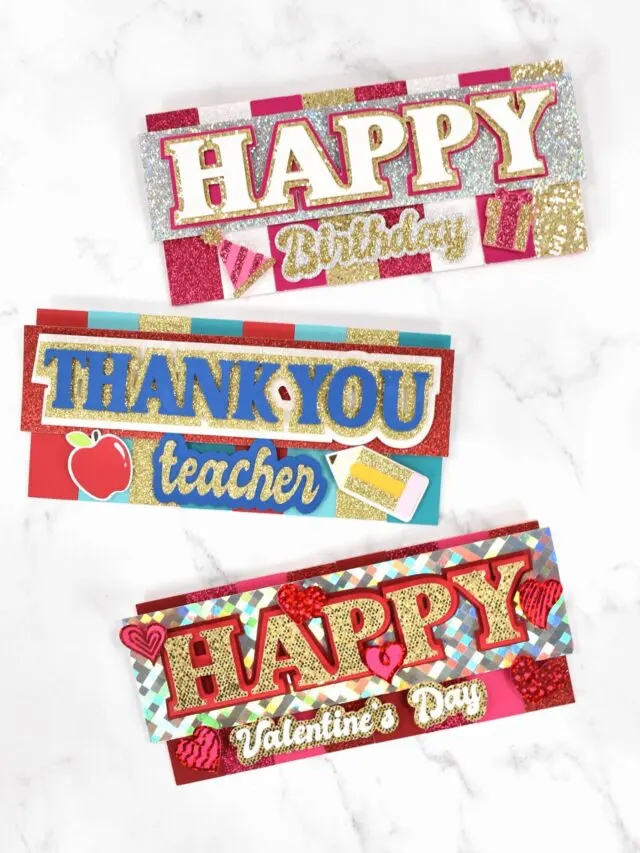 The image shows 3D layered cards made with cricut.