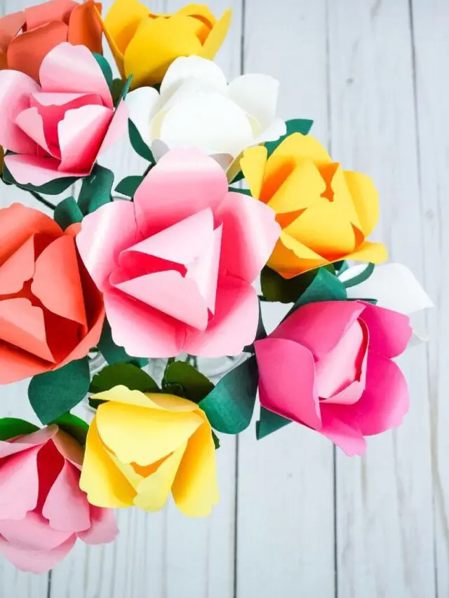 A bouquet of colorful paper tulips.