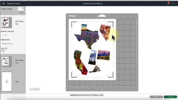 This image shows a preview of the print then cut screen in Cricut Design Space. 