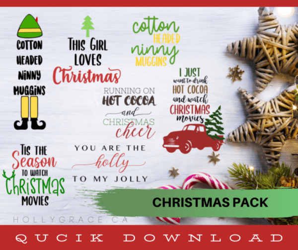 Collage of Christmas phrases with candy canes and star ornaments.