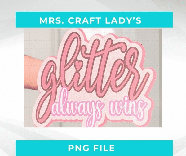 Sticker with text glitter always wins in cursive shades of pink