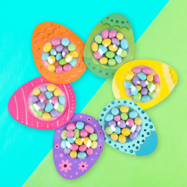 Easter egg candy holders made with Cricut and cardstock.