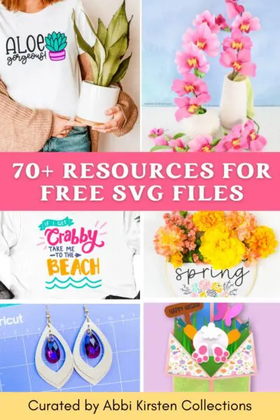Colorful pin collage of free SVG cut files for Cricut and Silhouette users.