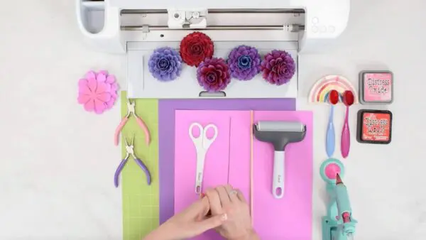 Cricut machine and all craft supplies needed for dahlia paper flowers