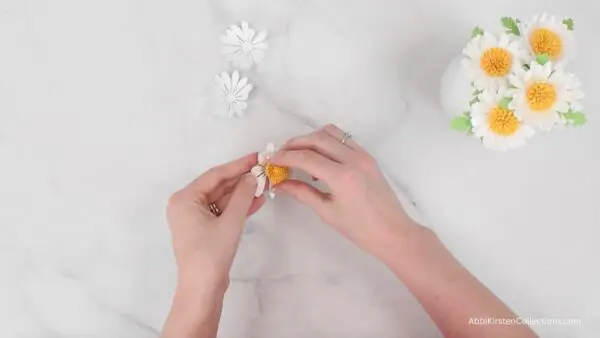 gluing center to flower