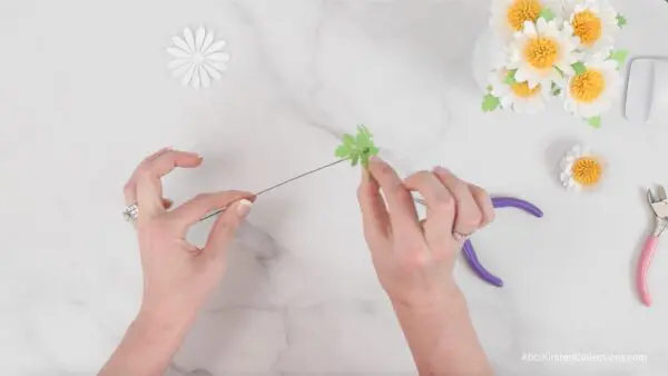 adding the leaf to the wire stem