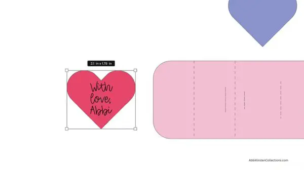 Heart with text as part of Cricut valentine paper craft project
