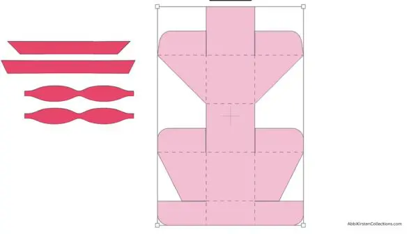 Cutout Valentine treat box template pieces in Design Space showing score lines