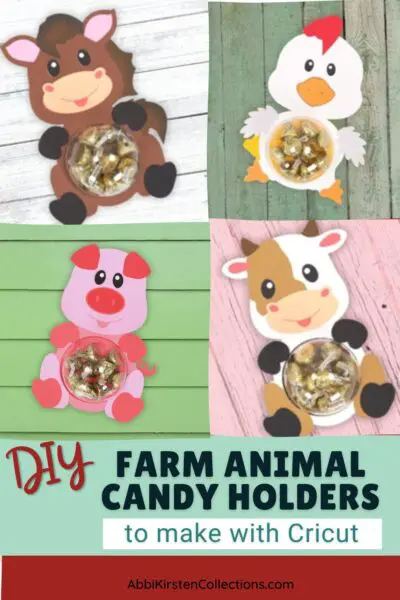 Four DIY farm animal candy holders to make with Cricut - horse, chicken, pig and cow