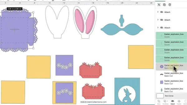 Layers panel in Design Space and template pieces